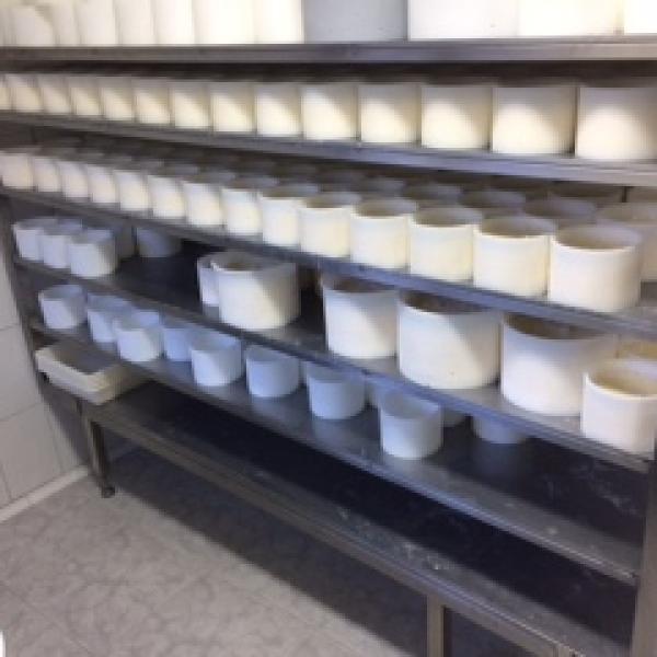 Estantería de la sala de elaboración de queso.
